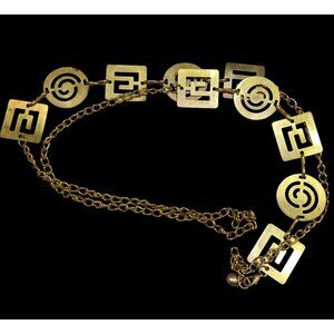 Vintage Chunky Geometric Link Chain Necklace Gold Tone With Cutouts